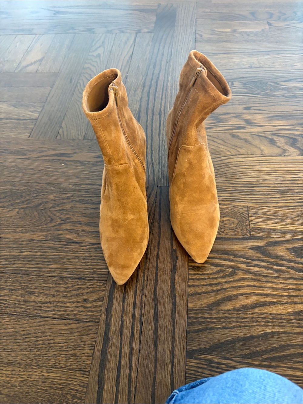 Loeffler Randall Suede Pointed-Toe Ankle Booties in Cognac